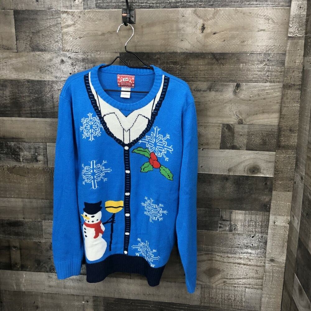 Jem Women's Faux Button Down Ugly Christmas Sweater Size XL Blue Snowman Tacky - Picture 4 of 8